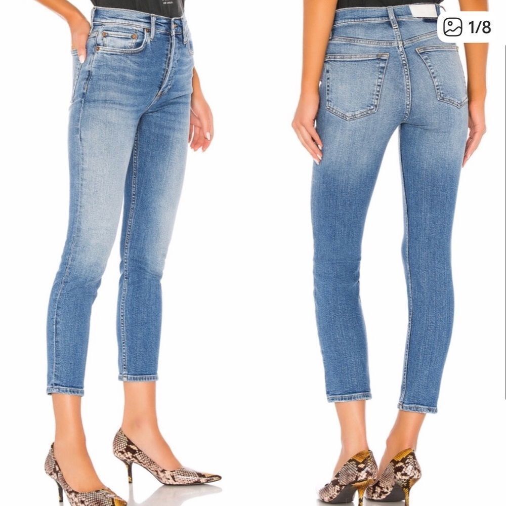 RE/DONE Originals High Rise Ankle Crop Stretch Jean Button Fly 28